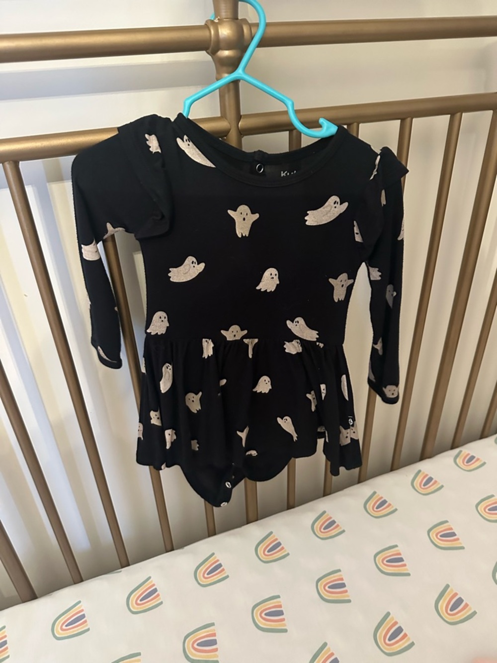 Kyte BABY Black Long-Sleeve Ghost Print Dress Romper